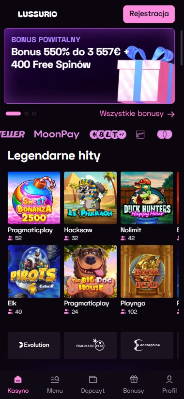 Lussurio strona główna bonus 550% i hity