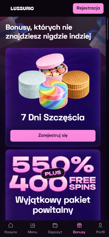 Lussurio bonusy 7 Dni Szczęścia oraz 550%